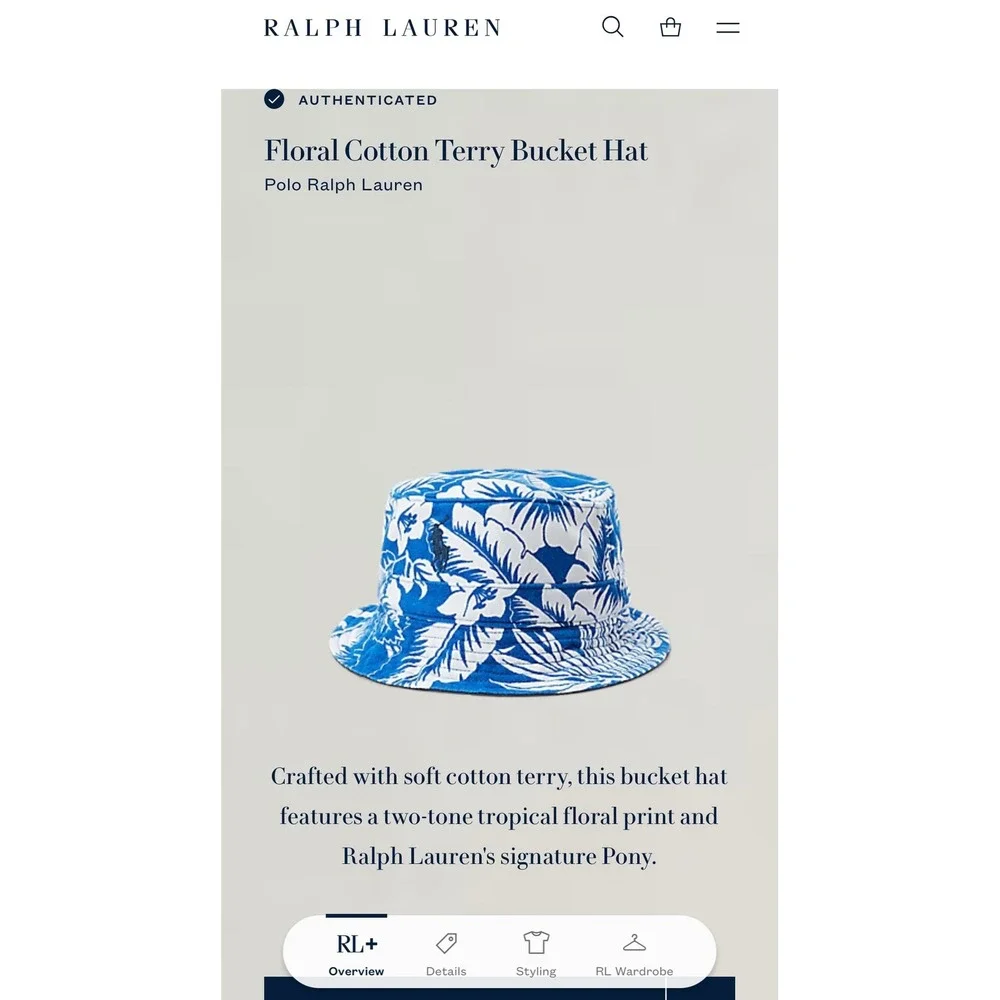 NEW Polo Ralph Lauren‎ Floral Terry Bucket Hat Size L/XL Cotton Blue White Pony